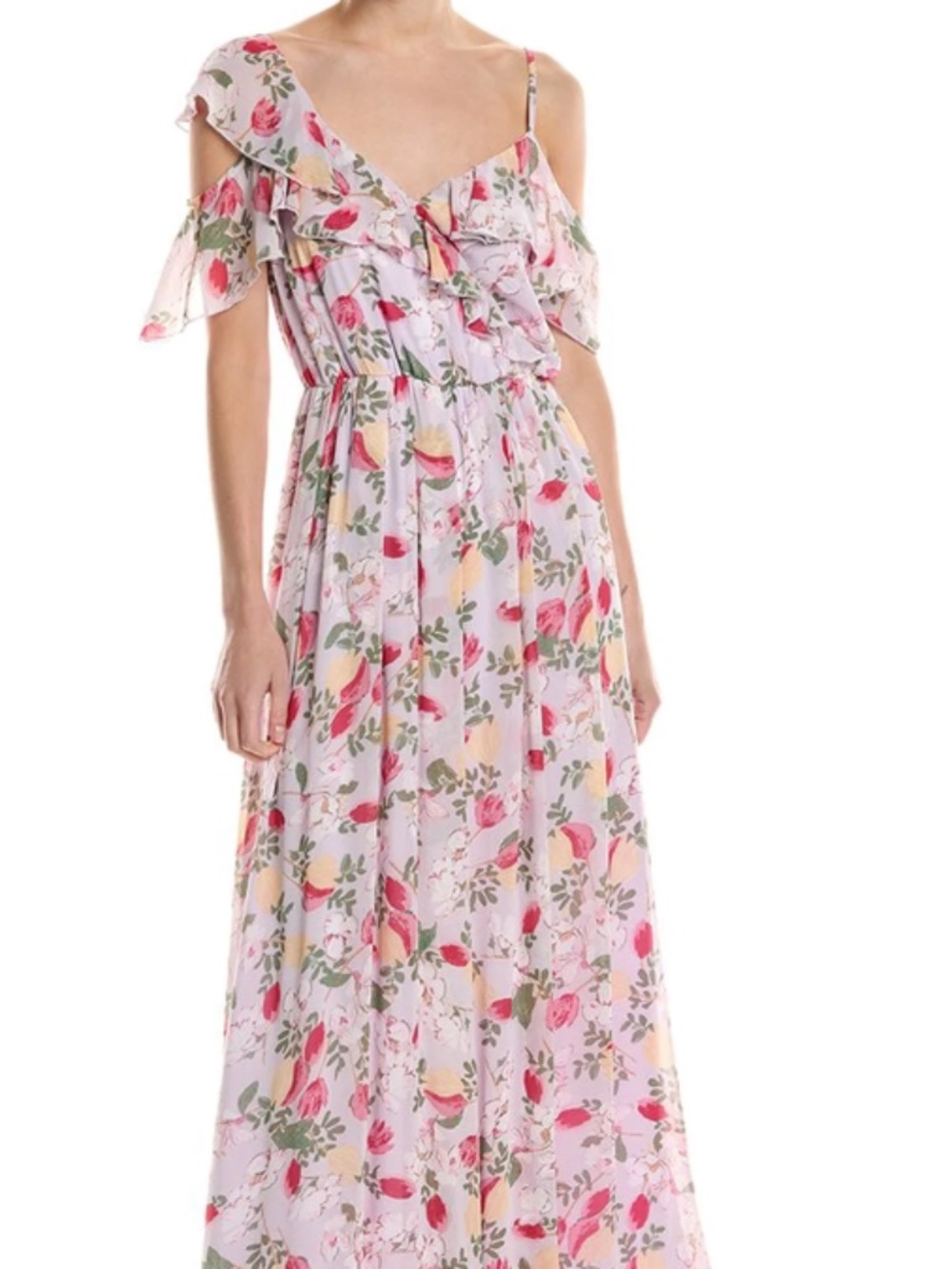 Ricaria Floral One Shoulder Cold Shoulder Ruffle Maxi Dress NWOT